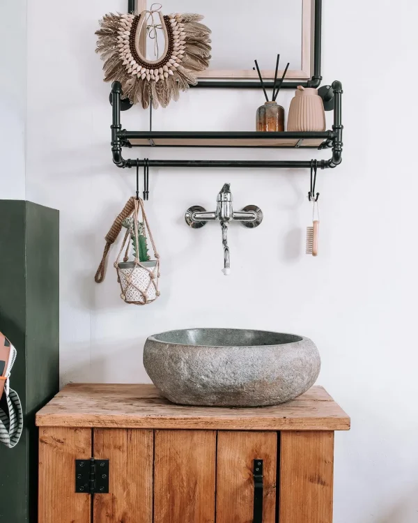 Lavabo de piedra natural ovalado 30-37 cm Wabisabi Home® - Imagen 2