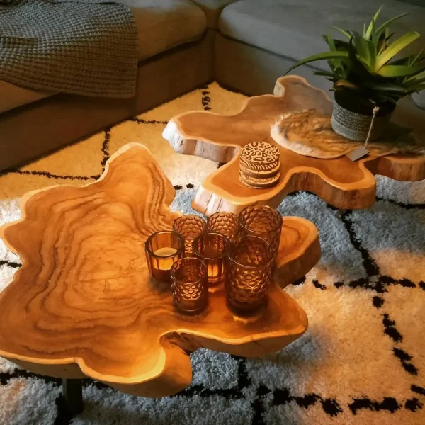 Mesa de centro de madera de teca genuina 80x70x38 cm Wabisabi Home® - Imagen 8